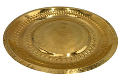 Brass Pooja Thali Large Aarti Plate Peetal Puja Plate Hand Carved Temple Prayer Thali Traditional Pooja Thambalam Pooja Thatte Decorative Mandir Ritual Brass Plate Festival Aarti Thali 39 cm, Gold, 15.35 Inch, 1 Piece