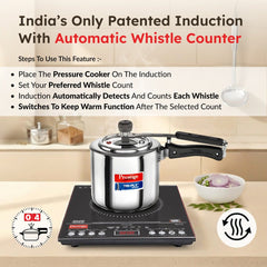 Prestige PIC 3.1 V3 2000W Induction Cooktop, Whistle Counter, 4KV Surge Protection, 7 Indian Menus + Prestige TRIPLY Splendid 4 Pc Cookware Set: Fry Pan 22cm, Kadai 22cm, Saucepan 14cm, SS Lid 24cm
