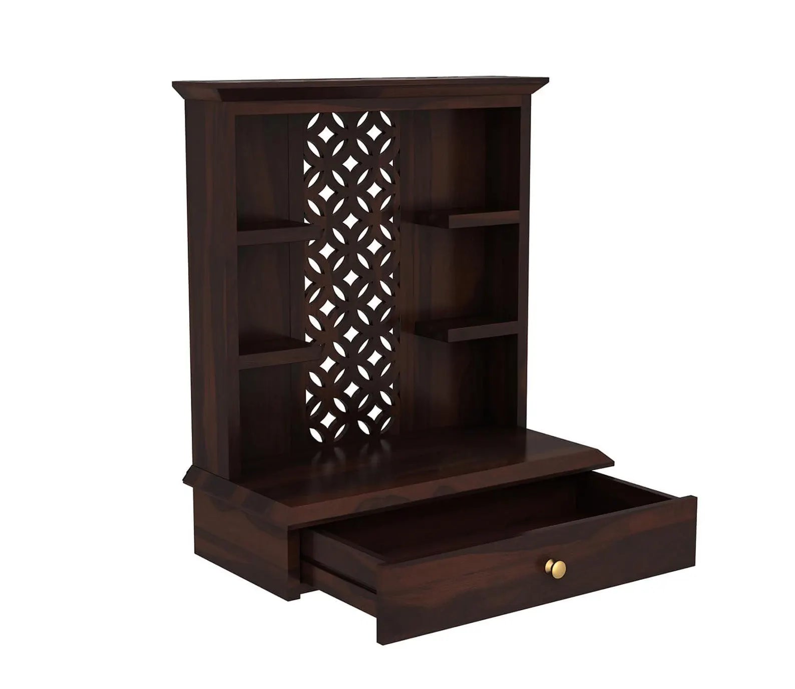 Vaishnav Heritage Solid Wood Home Temple with Ornate Back Panel