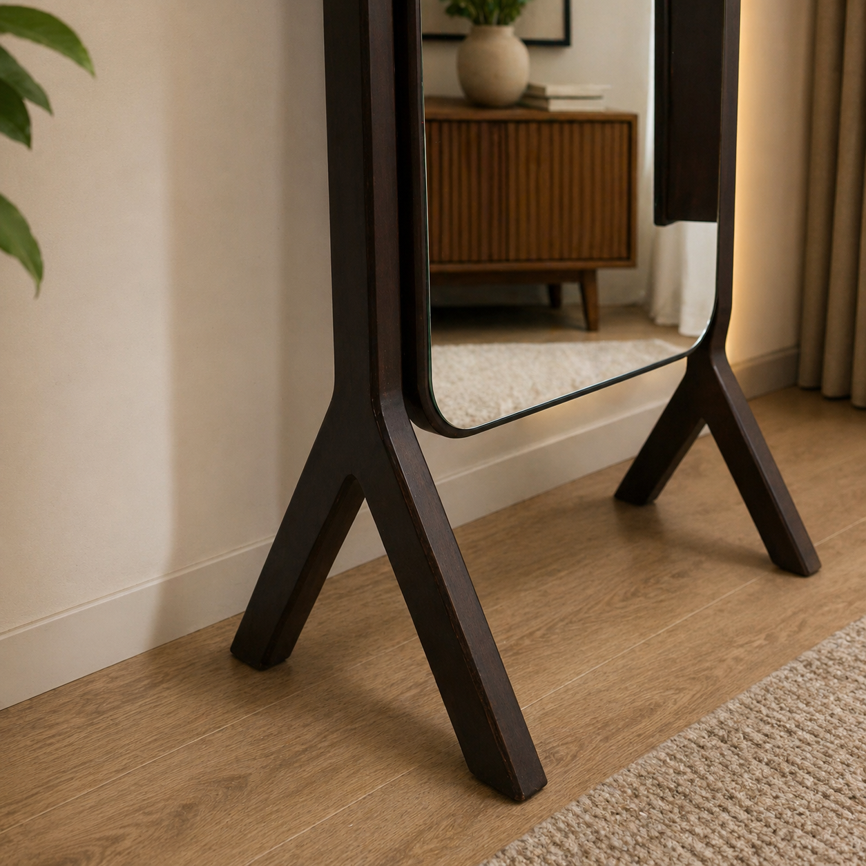 Elegant Wooden Dressing Table with Standing Mirror and Organizer