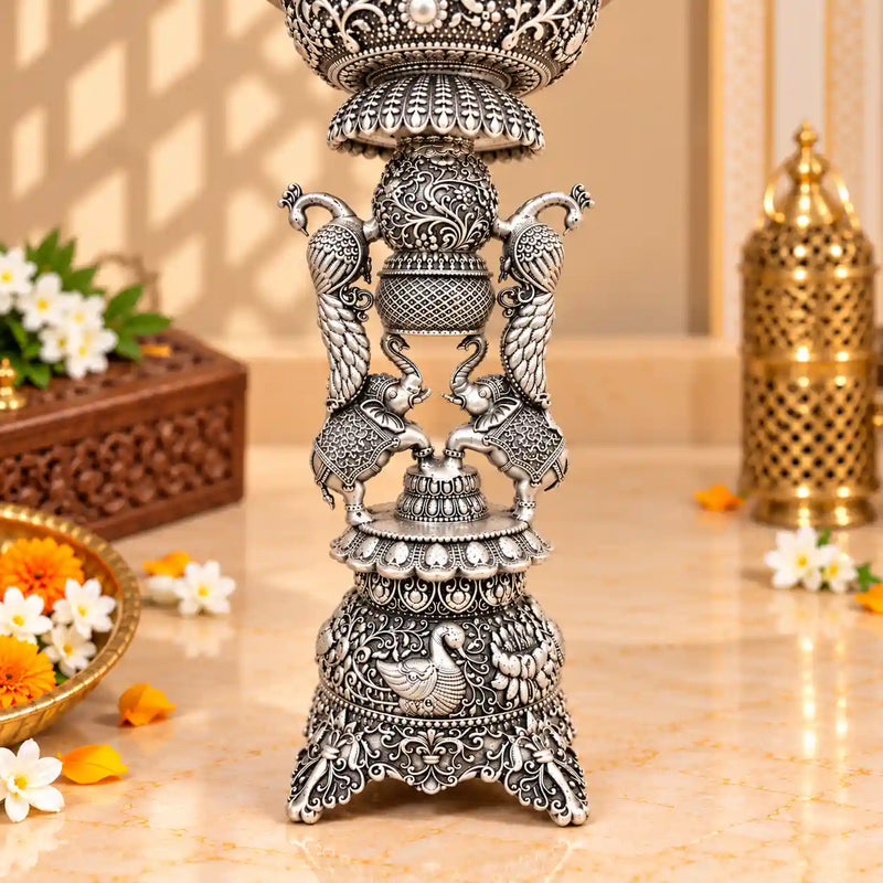 Brass Lightweight Peacock Samai/Lamp Pair