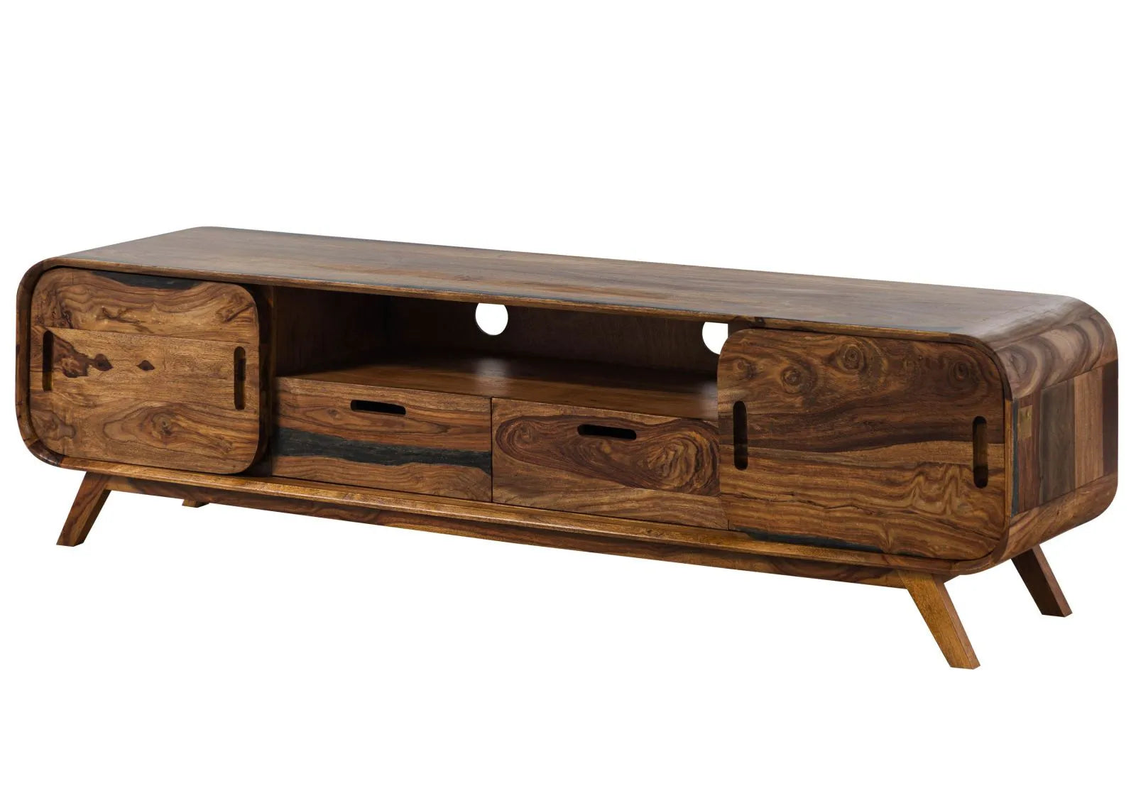 Mid-Century Sheesham Wood Low Media Console