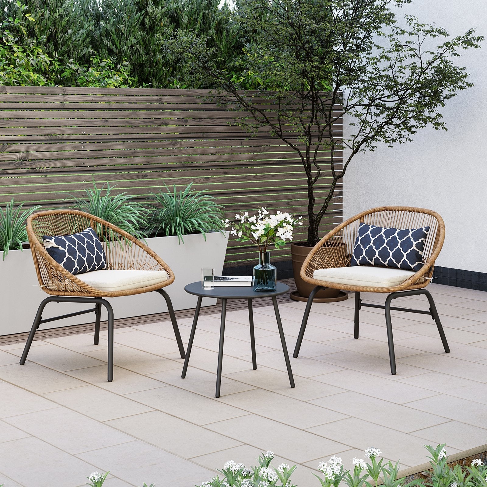 Pyros Outdoor Patio Seating Set 2 Chairs and 1 Table Set (Khaki)