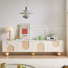 78.7'' W Beige Storage Tv Stand Solid Wood Cabinet For Living Room Five Legs