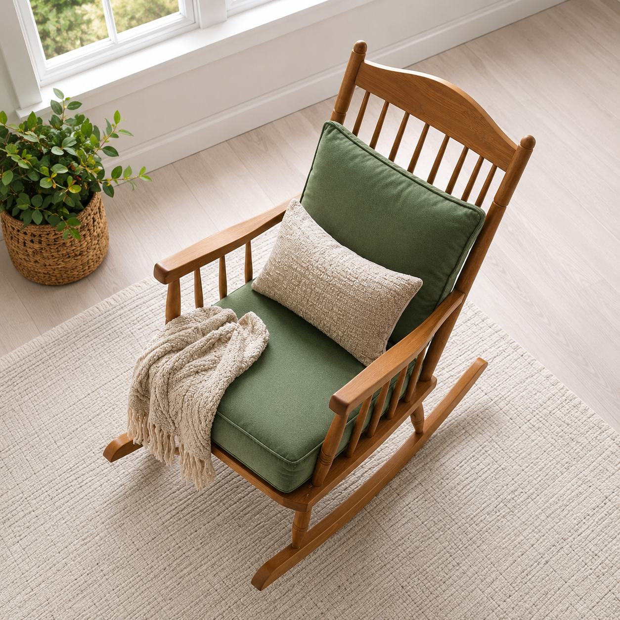 High-Back Solid Wood Rocking Chair with Cushions
