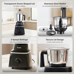 Prestige Prisma Pro 750W 5 Jars Mixer Grinder, 3 Stainless Steel Jars, 1 Multi Utility Jar, 1 Juice Jar, 6 Efficient Blades, Black & Silver + Prestige 1.5L PMC 3.0 Plus Multi Kettle / Multi Cooker
