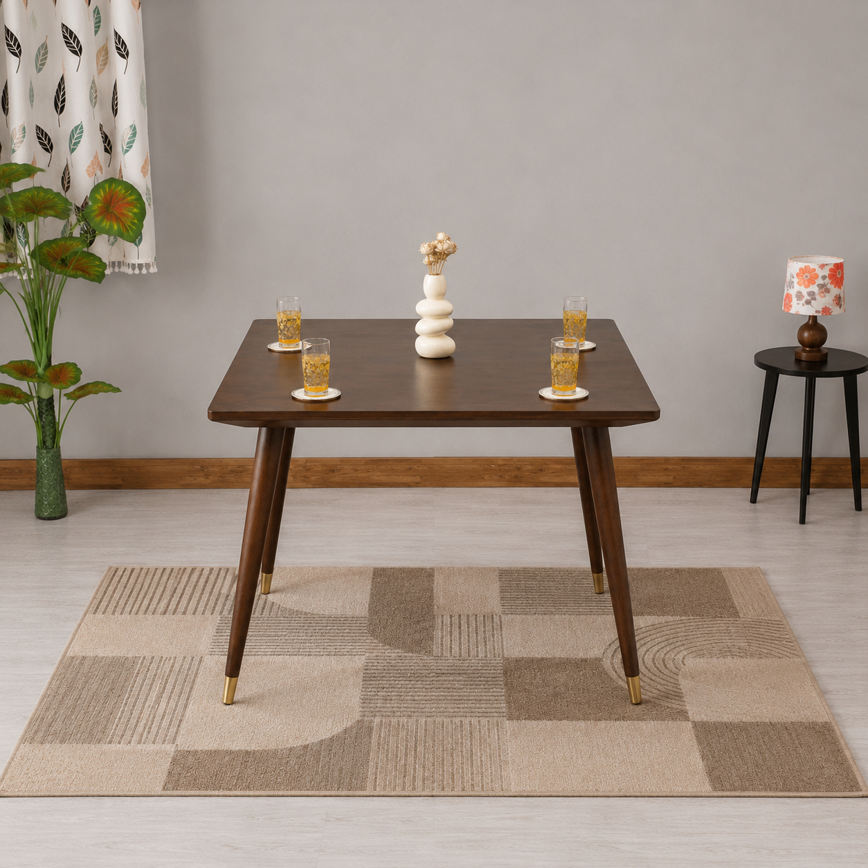 Ashton Solid Wood Rattan Cane Squre Dining Table Set -4 Seater 