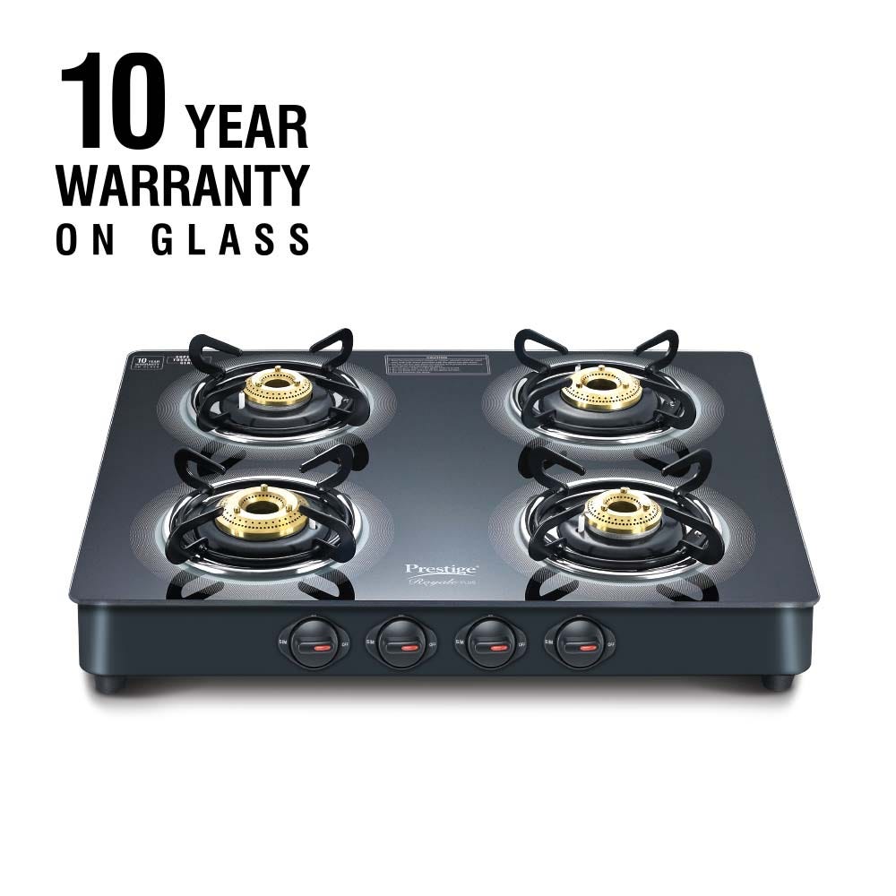 Prestige Royale Plus GT 04 Toughened Black Glass Top Gas Stove + Prestige 3 Litre TRIPLY Svachh Inner Lid Pressure Cooker, Deep Lid for Spillage Control, Metallic Safety Plug, Gas & Induction