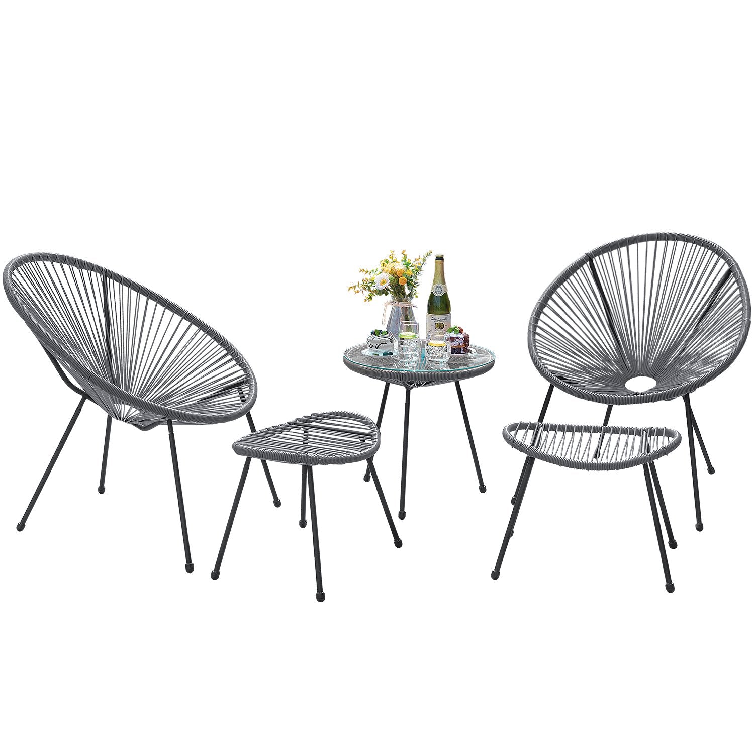 Gurus Outdoor Patio Seating Set 2 Chairs 2 Ottoman and Table Set (Grey)