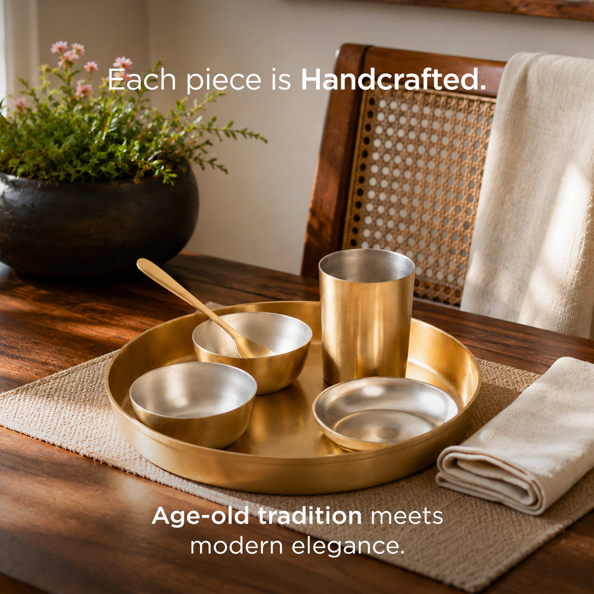 6-Piece Pure Brass Dinner Set with Tin Coating (पीतल का डिनर सेट)