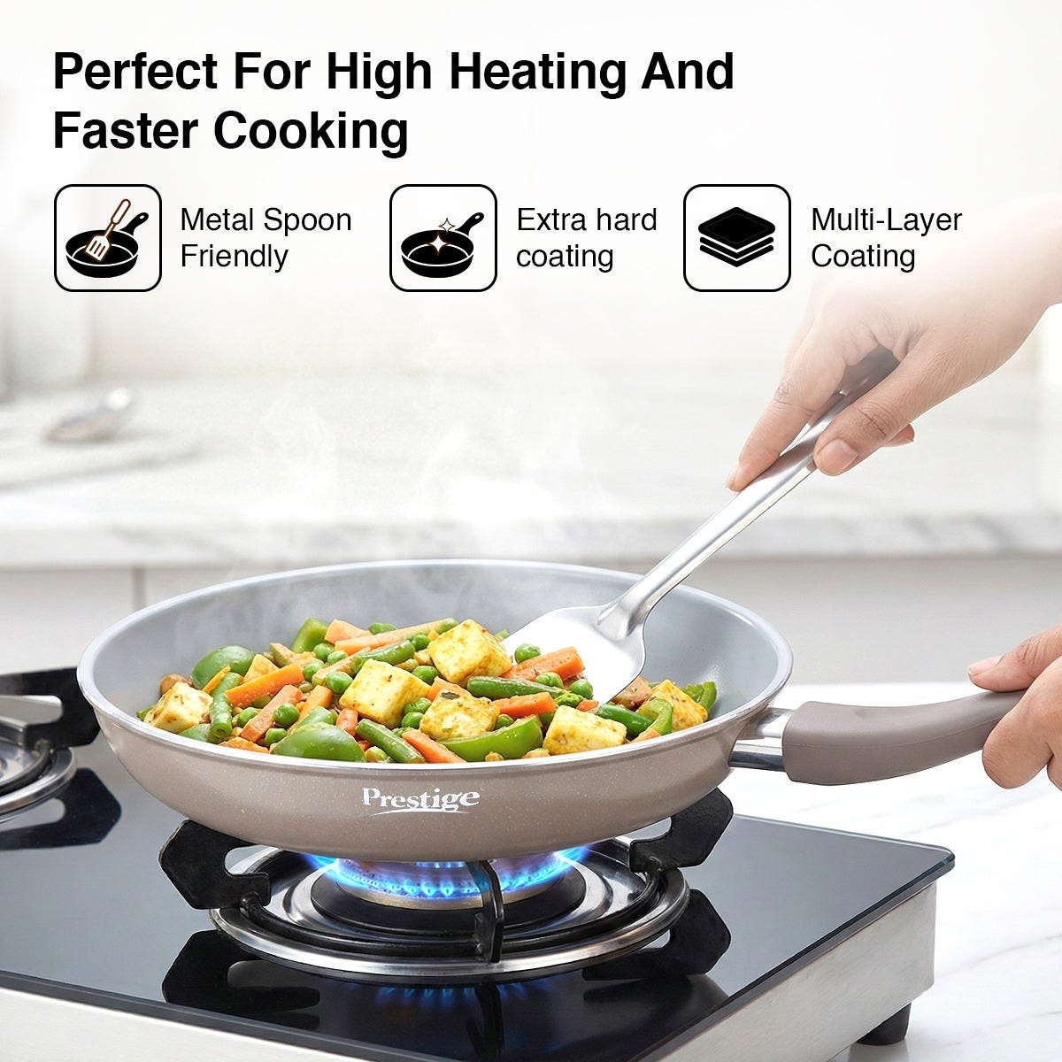 Prestige Ceraglide Duo Ceramic Coating Non Stick Aluminium Cookware Omni Tawa Dia 25 cm, Prestige Ceraglide Duo Ceramic Coating Non Stick Aluminium Cookware Fry Pan Dia 24 cm (1.6 Litre)