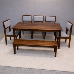 Urban Living Solid Sheesham Wood Eight Seater Dining Table Set With Bench-Honey