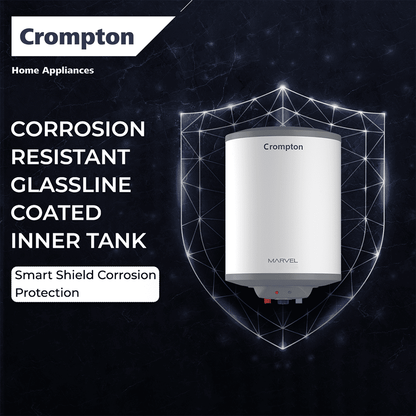 Crompton Marvel 10 Litre Vertical Storage Geyser with Anti-Scale Technology (White)