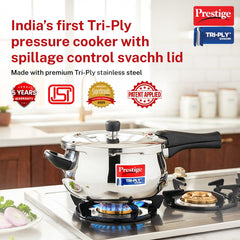 Prestige 5 Litre TRIPLY Svachh Outer Lid Handi Pressure Cooker, Deep Lid for Spillage Control, Gas & Induction Compatible + Prestige 24cm/1.7L Tri-Ply Stainless Steel Splendid Fry Pan, 15Y Warranty