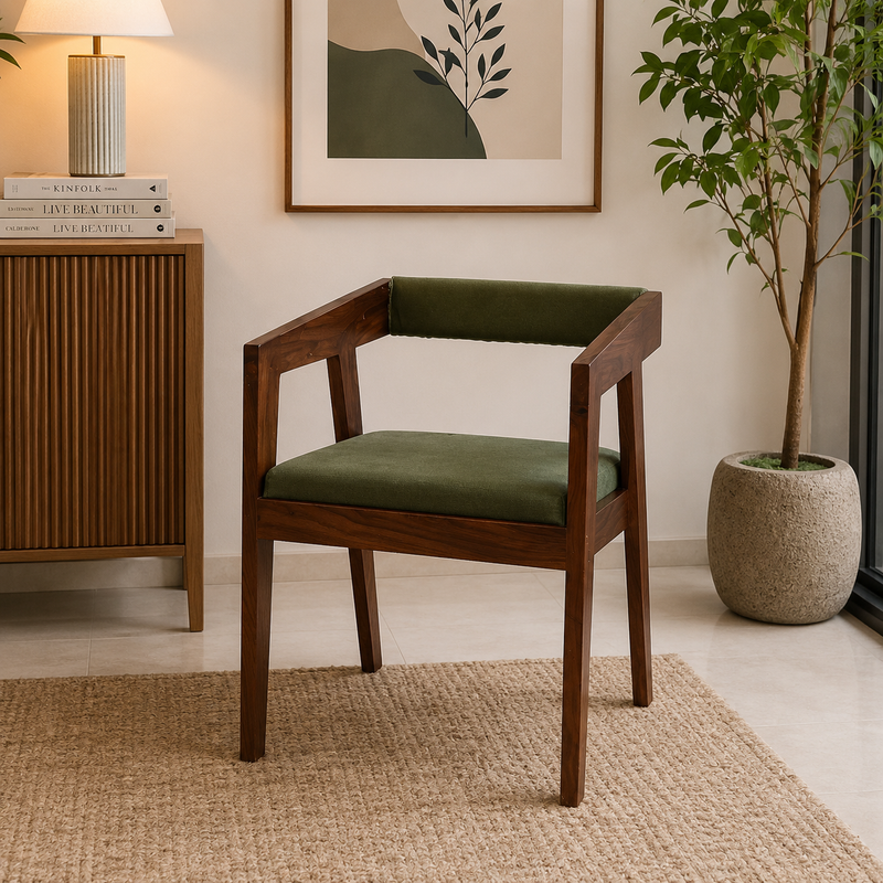 Astera Solid Sheesham Wood Upholstered Arm Chair