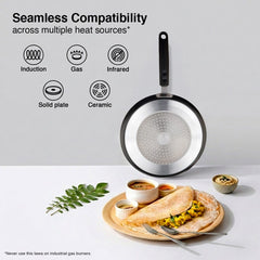 Prestige Deluxe Alpha Svachh Stainless Steel Spillage Control Pressure Cooker, 5.5 L (Silver), Prestige Omega Deluxe Granite Non-stick Round Base Omni Tawa, 28 cm (Black)