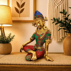 Brass Sitting Indra Dev Idol (9.5 Inch)