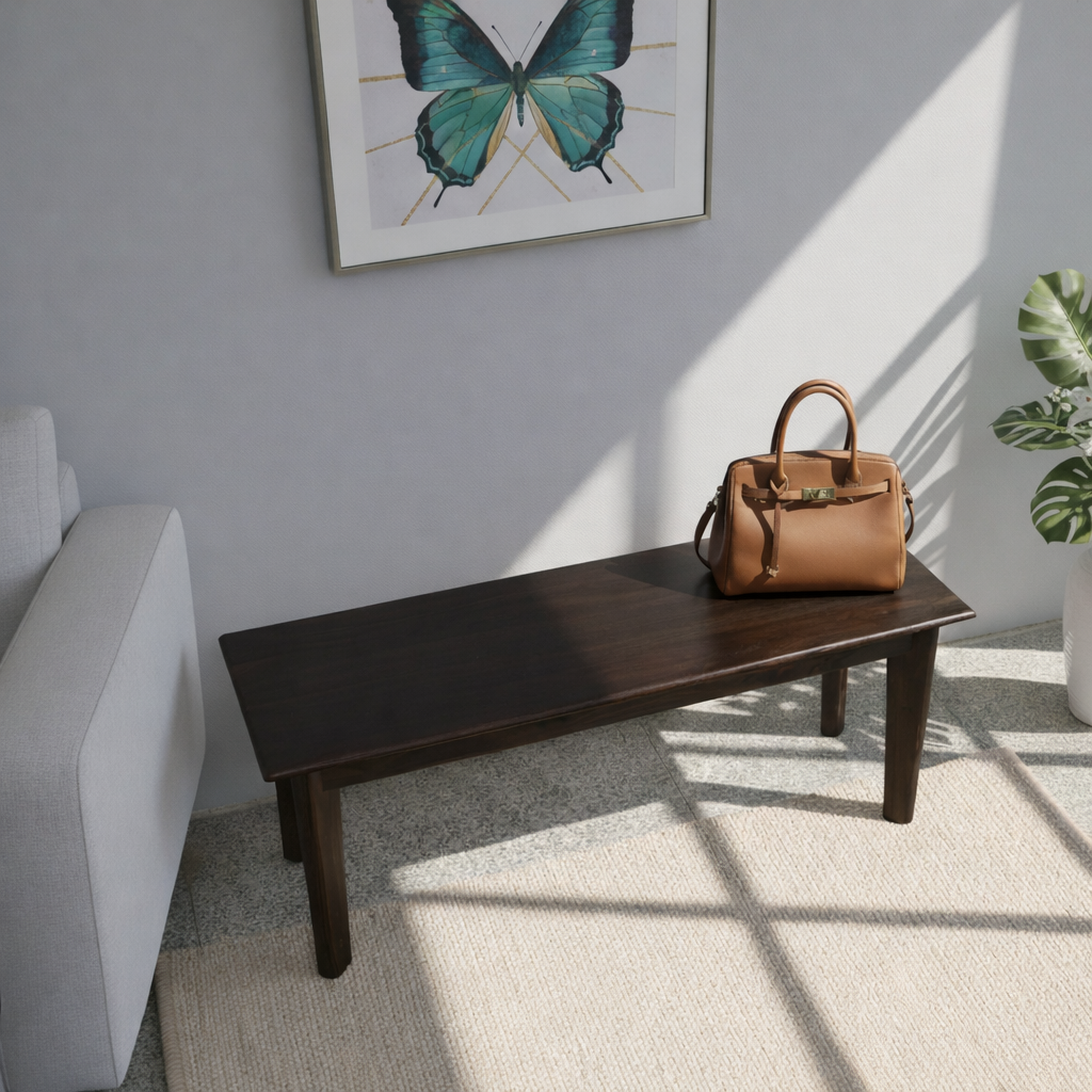 Urban Living Solid Sheesham Wood Eight Seater Dining Table Set With Bench-Walnut