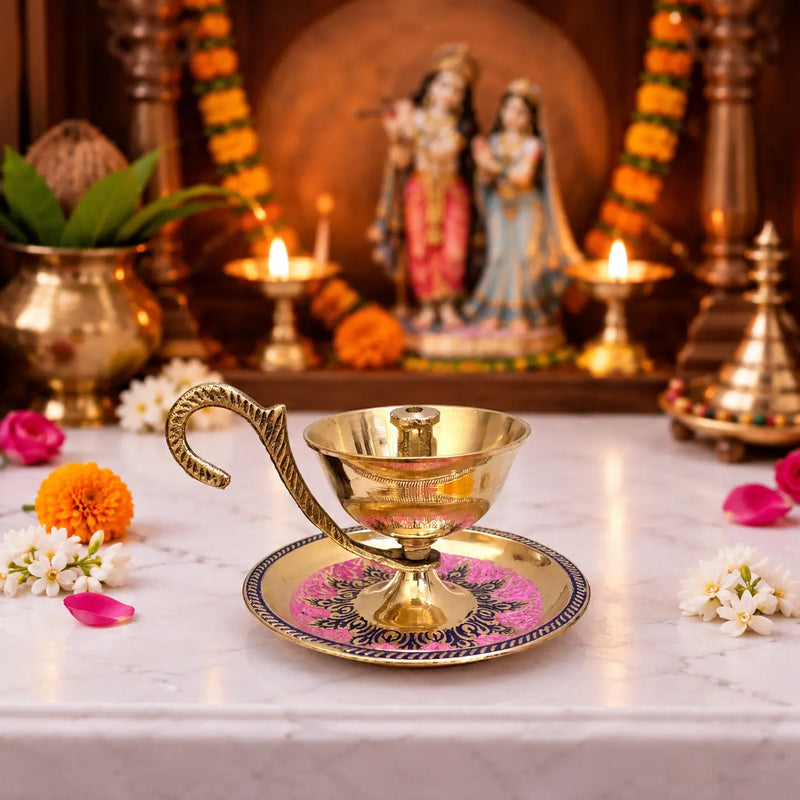 Brass Hand Painted Akhand Diya (2.2 Inch)