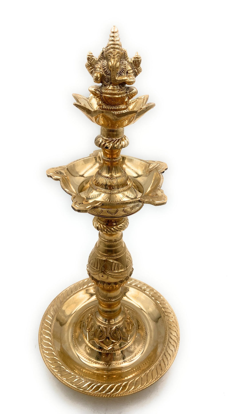 Brass Ganesh Oil Lamp Vinayaka Deepam, Ganesha Diya, Pillayar Vilakku, Ganapati Deepak, Peetal Vigneshwara Vilakku,Gold, 14.5 Inch, 1 Piece