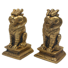 Handcrafted Brass Lion Yali Prabhaval Idol, Peetal/Pittal Temple & Pooja Showpiece, Home Décor, Photo & Mirror Frame, Vastu Lucky Lion Statue,Gold, 3.5 Inch, 1 Piece