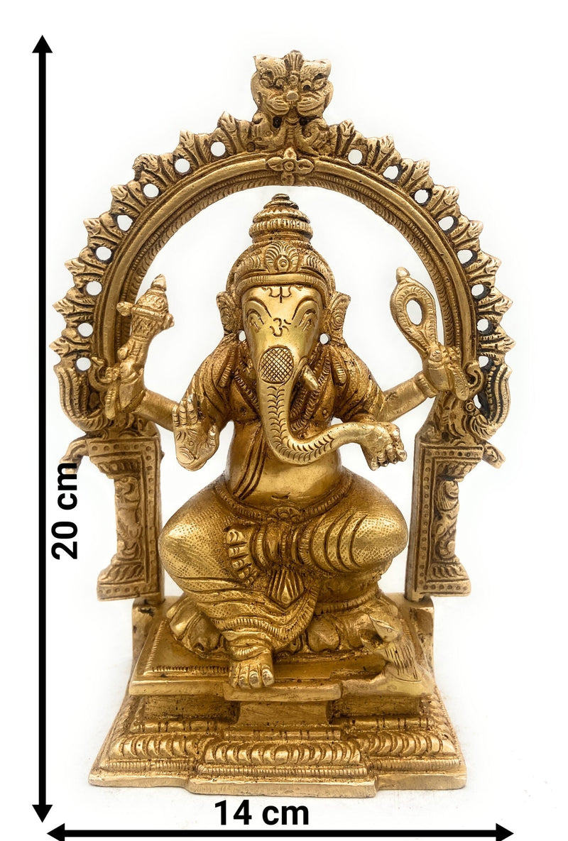 Brass Ganesha Idol, Siddhivinayak Murti, Vinayaka Statue, Ganapati Figurine, Vighnaharta Lord, Lambodara Elephant God, Ekadanta Home Decor & Pooja Idol,Gold, 8 Inch, 1 Piece