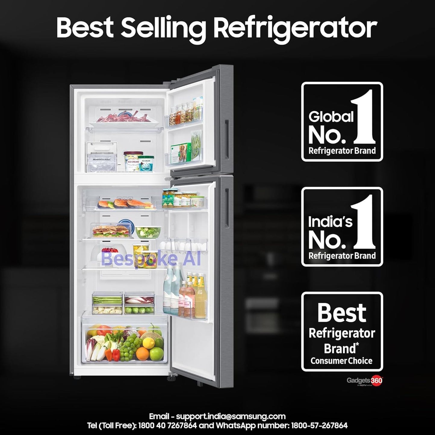 SAMSUNG 330 Litres 2 Star Frost Free Double Door Smart Wifi Enabled Refrigerator with Bespoke AI (RT34DG5A2BSLHL, EZ Clean Steel)