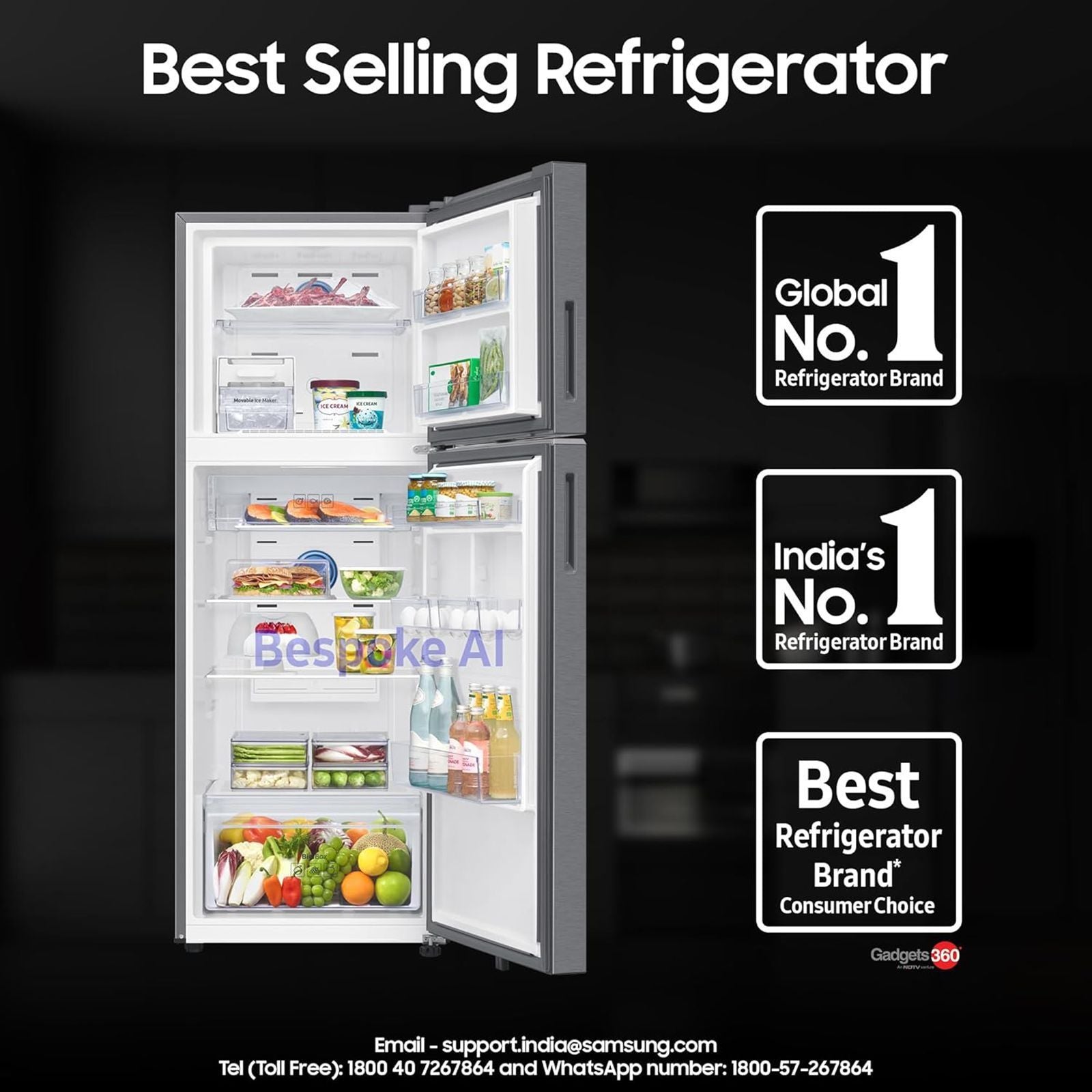 SAMSUNG 330 Litres 2 Star Frost Free Double Door Smart Wifi Enabled Refrigerator with Bespoke AI (RT34DG5A2BSLHL, EZ Clean Steel)