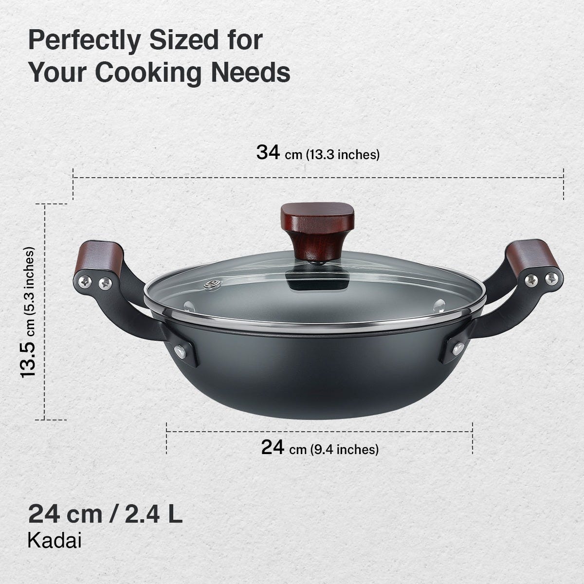 Prestige Castlite Patterned Enamel Coated Cast Iron Fry Pan 20cm/0.9L + Prestige Castlite Patterned Enamel Coated Cast Iron Kadai 24cm/2.4L with Glass Lid, Rust-Proof, Gas & Induction, 15Y Warranty