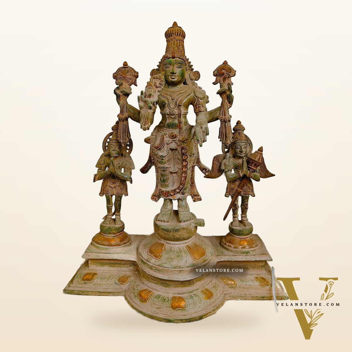 Captivating 24-Inch Brass Antique Vishnu Statue with Sand Patina Finish