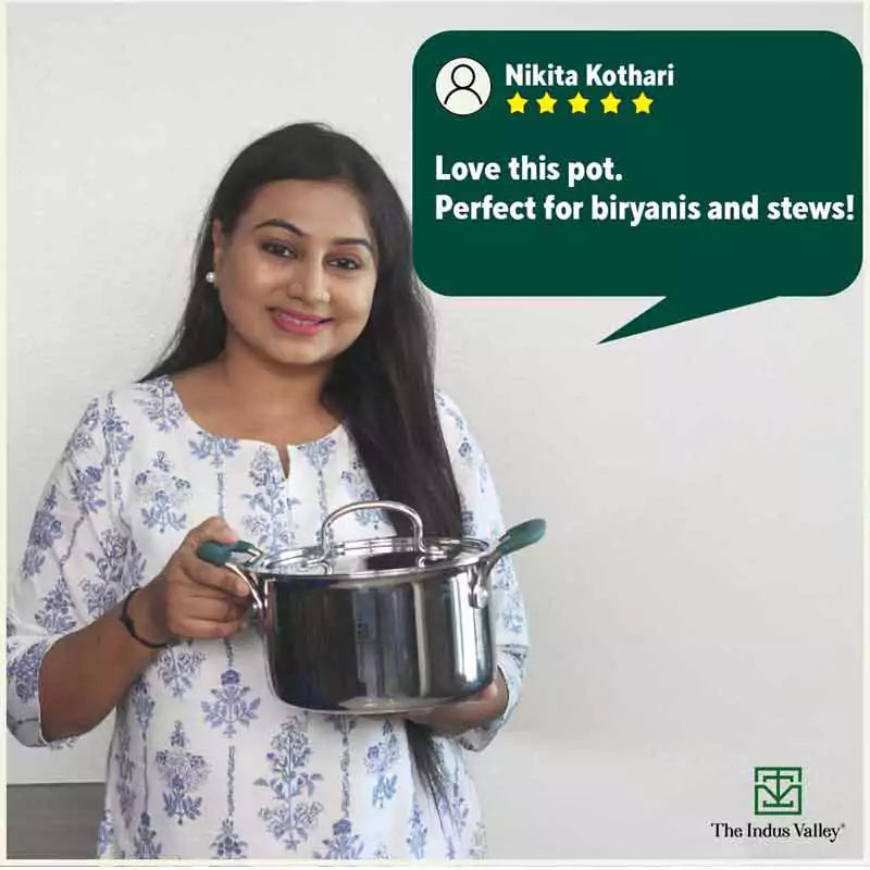 TurboCuk Tri-ply Stainless Steel Biryani Cooking Pot/Casserole, Premium Quality, 3 Layer Thick Body, Cool Silicone Handles, 100% Toxin-free, Non-stick, Induction & Gas, Free ₹110 Spatula, 2.9L