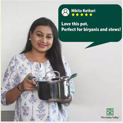 TurboCuk Tri-ply Stainless Steel Casserole/Biryani Cooking Pot+ Steel Lid, Premium 3 Layer Body, Cool Silicone Handles, Induction, Non-stick, 2.9L