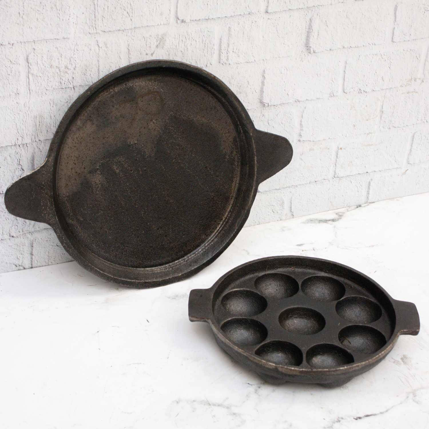 Cast Iron Combo : Kuzhipaniyaram Pan , Raised Edge Pan
