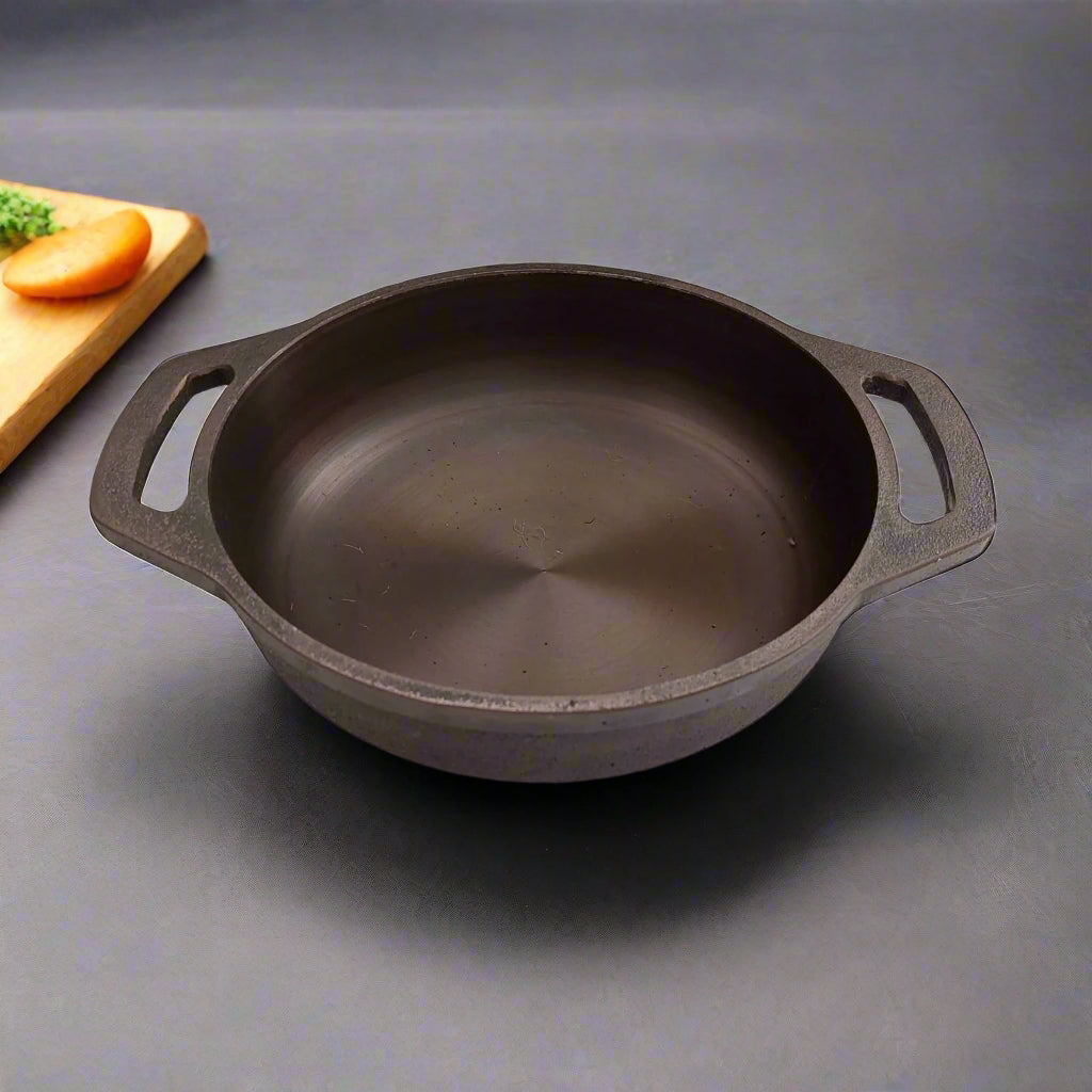 Handcrafted Cast Iron Flat Bottom Pan-Kadai