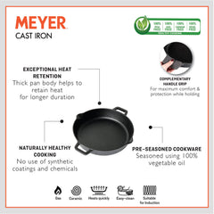 Meyer Pre Seasoned Cast Iron 2 Piece cookware Set 24cm Skillet + 28cm Flat Dosa tawa
