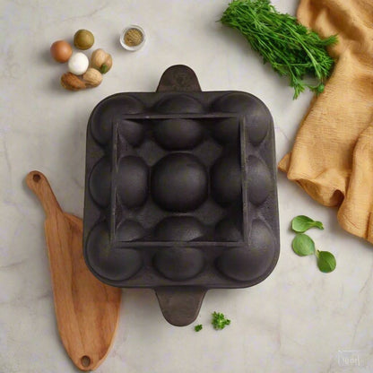 Cast Iron Square Paniyaram Pan – 9 Pits | Paniyarakal for Paddu