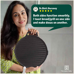 CASTrong Cast Iron 2-in-1 Griddle (Grill Pan + Tawa), Pre-seasoned, 100% Pure, Toxin-free, Induction, Round, 26cm, 2.1 Kg