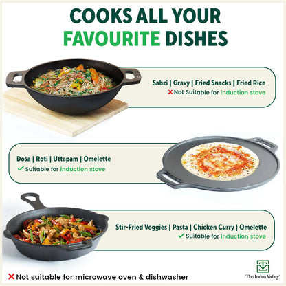 CASTrong Cast Iron Cookware Set: Free ₹110 Spatula +Tawa+Kadai+Fry Pan, Kitchen set for Home, Pre-seasoned,100% Pure,Toxin-free