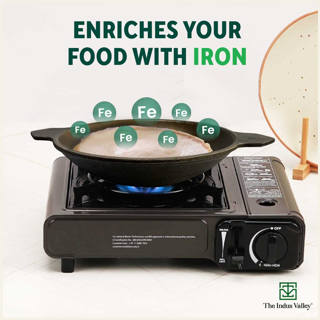 Super Smooth Cast Iron Appam Pan/Appachetty, Glass Lid,Pre-seasoned, Nonstick, 100% Pure, Toxin-free, 22cm, 1.9kg