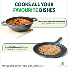 CASTrong Cast Iron Cookware Set: Tawa+ Kadai (Wok model), Kitchen Set for Home, Pre-seasoned, 100% Pure, Toxin-free, Free ₹400 Tadka Pan
