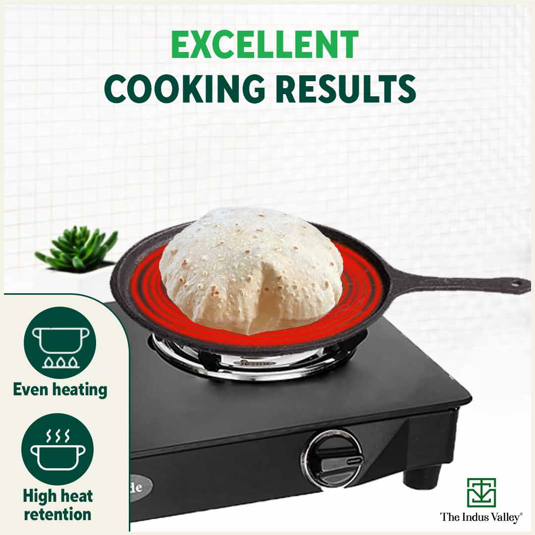 CASTrong Cast Iron Tawa with Handle, Pre-seasoned, 100% Pure, Toxin-free, Induction, 25.7cm, 2kg