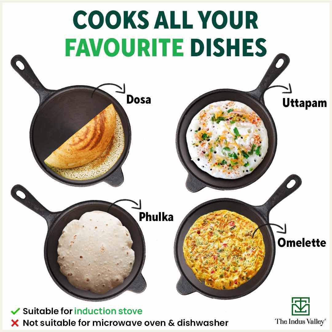 Super Smooth Cast Iron Tawa with Handle,Pre-seasoned, Nonstick, 100% Pure, Toxin-free, Induction, 26.3cm, 1.8kg