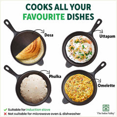 Super Smooth Cast Iron Tawa with Handle,Pre-seasoned, Nonstick, 100% Pure, Toxin-free, Induction, 26.3cm, 1.8kg