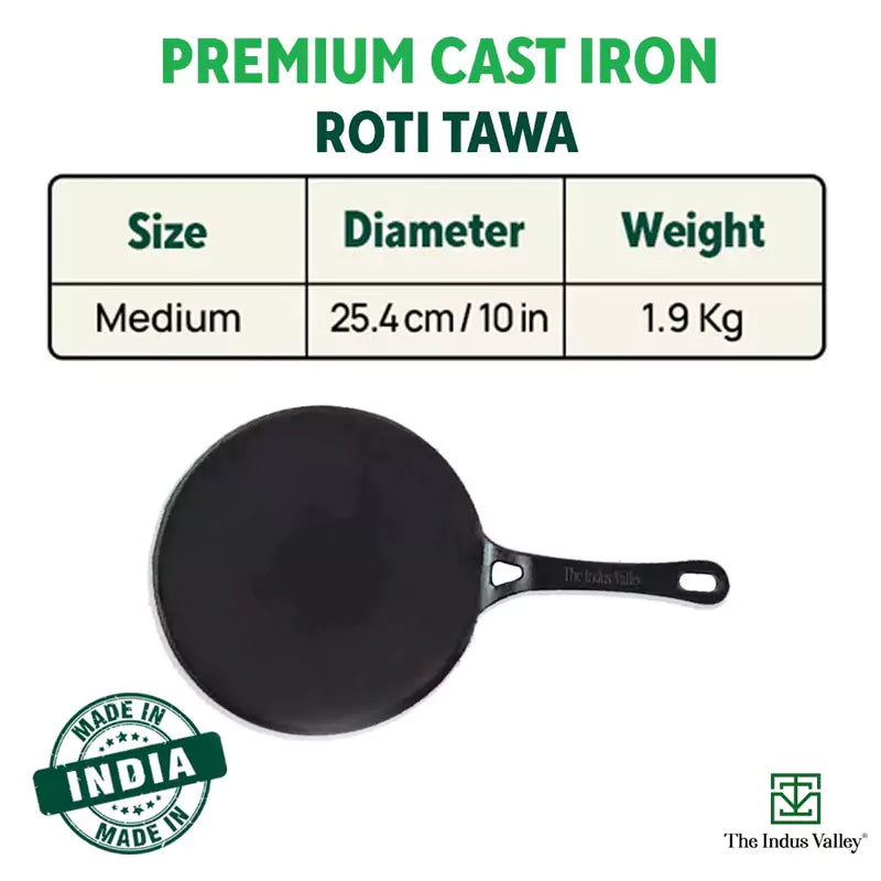 CASTrong Cast Iron Tawa+ Free ₹400 Tadka Pan,Pre-seasoned, Nonstick, 100% Pure, Toxin-free, 25.4cm, 1.9kg