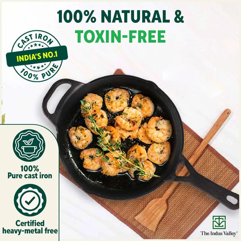 CASTrong Cast Iron Fry Pan/Skillet, Pre-seasoned, Nonstick, 100% Pure, Toxin-free, Induction, Free ₹110 Spatula, 25.4cm, 1.7L, 2.3kg