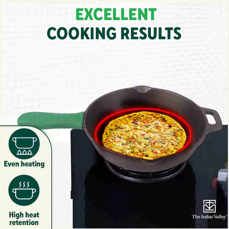 CASTrong Cast Iron Fry Pan/Skillet, Glass Lid, Pre-seasoned, Natural Nonstick, 100% Pure, Induction, 20.3cm, 1.3L, 2.3kg