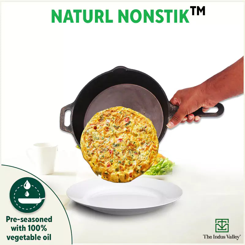 CASTrong Cast Iron Fry Pan/Skillet, Glass Lid, Pre-seasoned, Natural Nonstick, 100% Pure, Induction, 20.3cm, 1.3L, 2.3kg