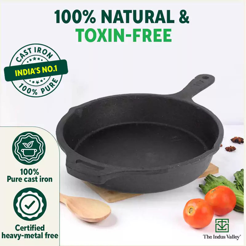 CASTrong Cast Iron Fry Pan, Pre-seasoned, Nonstick, 100% Pure, Toxin-free, Induction, 25cm, 1.6L, 2.4kg