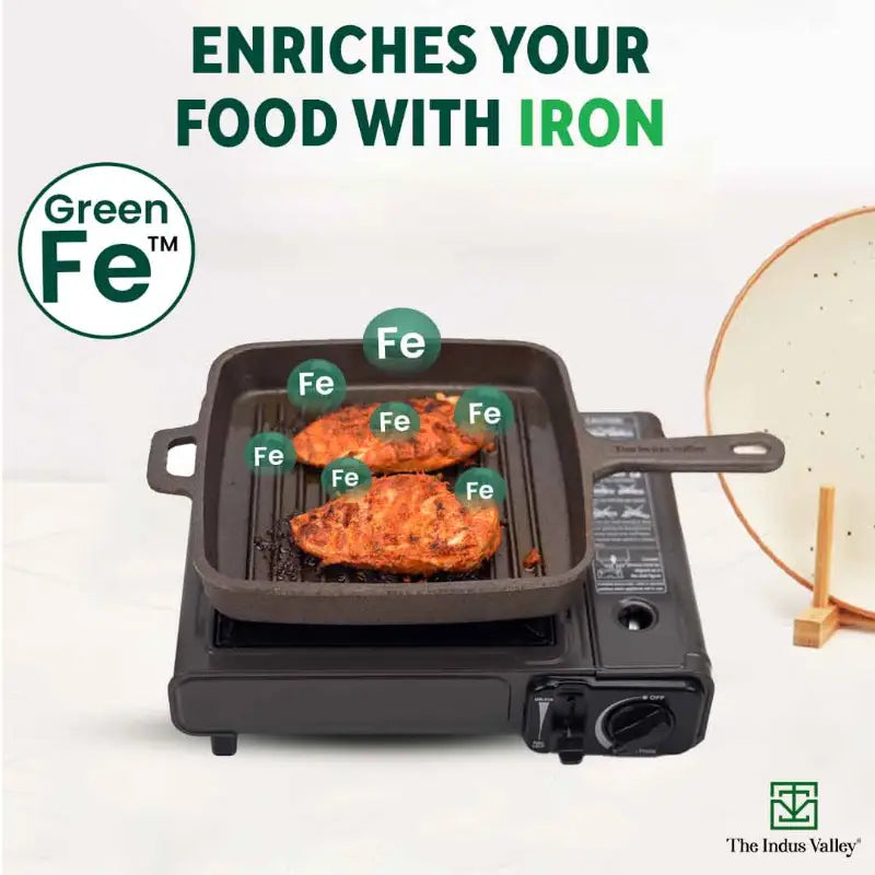 CASTrong Cast Iron Grill Pan, Pre-seasoned, 100% Pure, Toxin-free, Induction, 25.5cm, 3.4kg