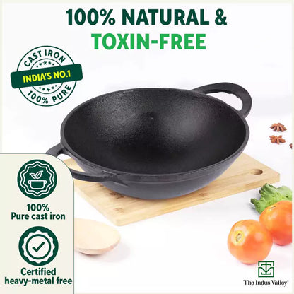 CASTrong Cast Iron Kadai, Pre-seasoned, Nonstick, 100% Pure, Toxin-free, 20.3cm, 1.4L, 1.5kg